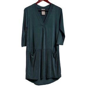 Anthropologie Dolan Left Coast Collection Teal Cupro V-Neck Shift Dress Small